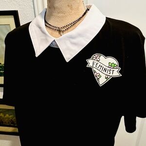 Peter Pan Collar Feminist Patch Goth Black Lolita Rockabilly dress Sz XL